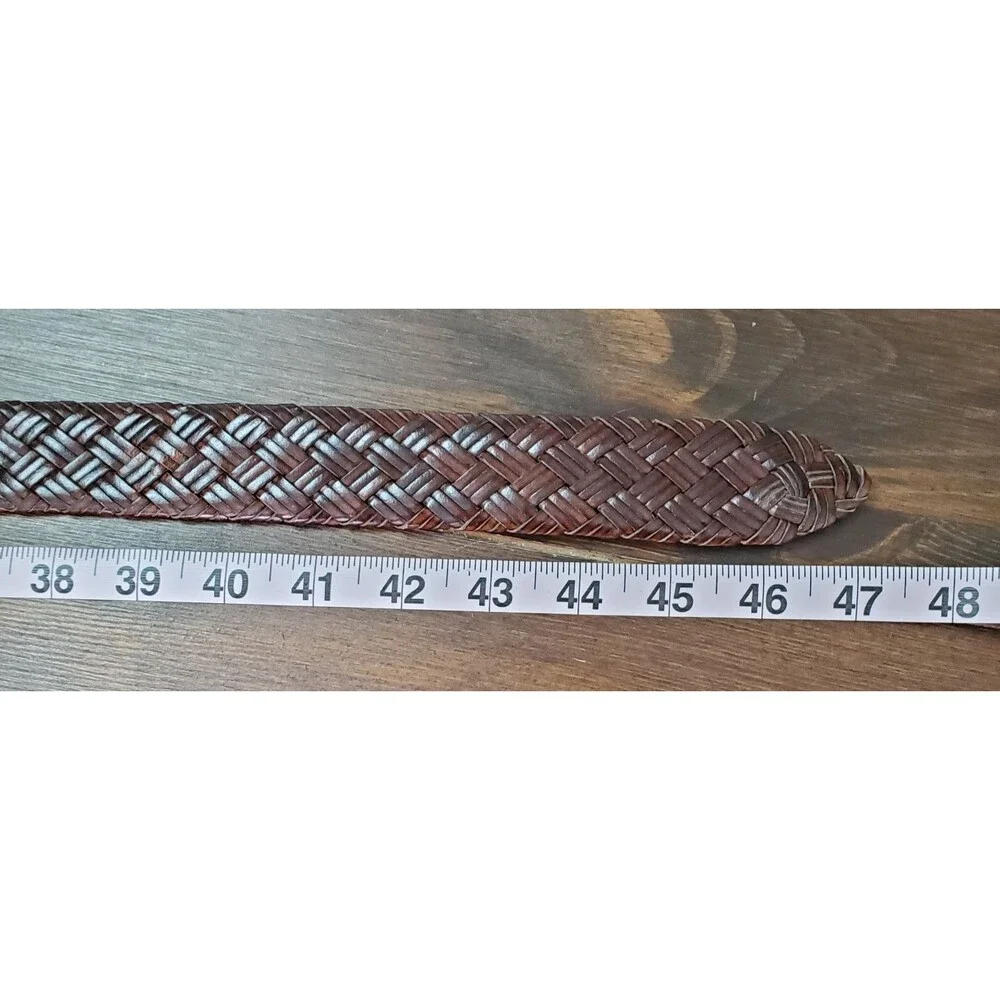Men's Braided Belt 40 Brown All Leather Woven Braided Brass Buckle Dress Work